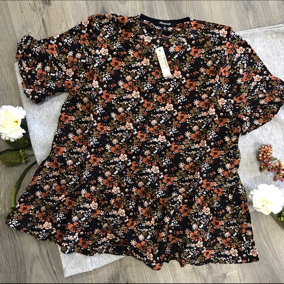 Madewell Silk Ruffle Hem Top Prairie Blossom - Picture 2 of 5